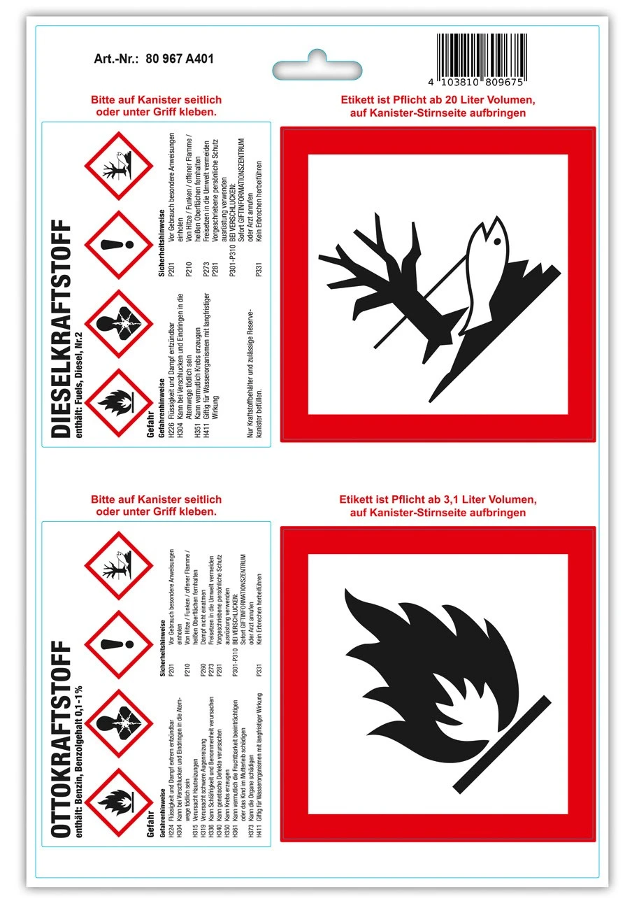 GHS etiketten brandstof jerrycan 80 967