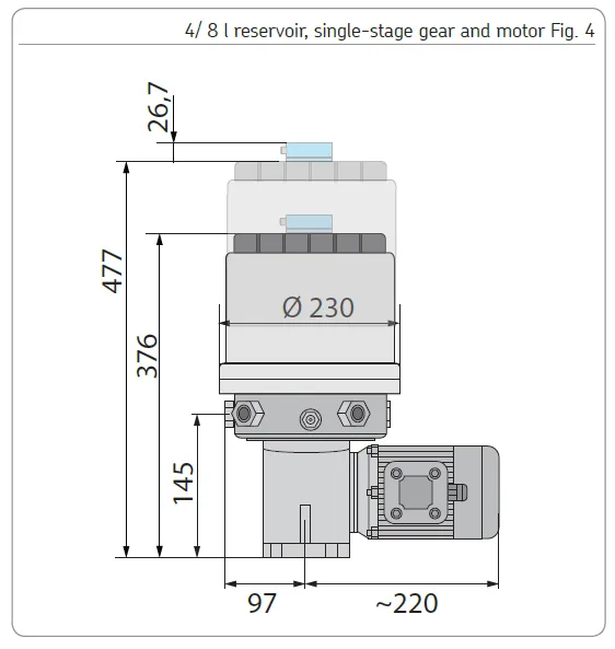 P205 SMEERSYSTEEM POMP 8L 400V  1 x K6 UITLAAT